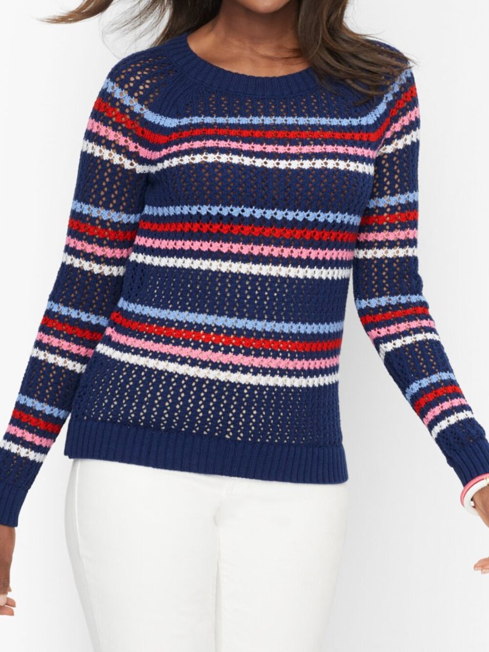 Talbots Open Stitch Cotton Sweater in Happy Stripe